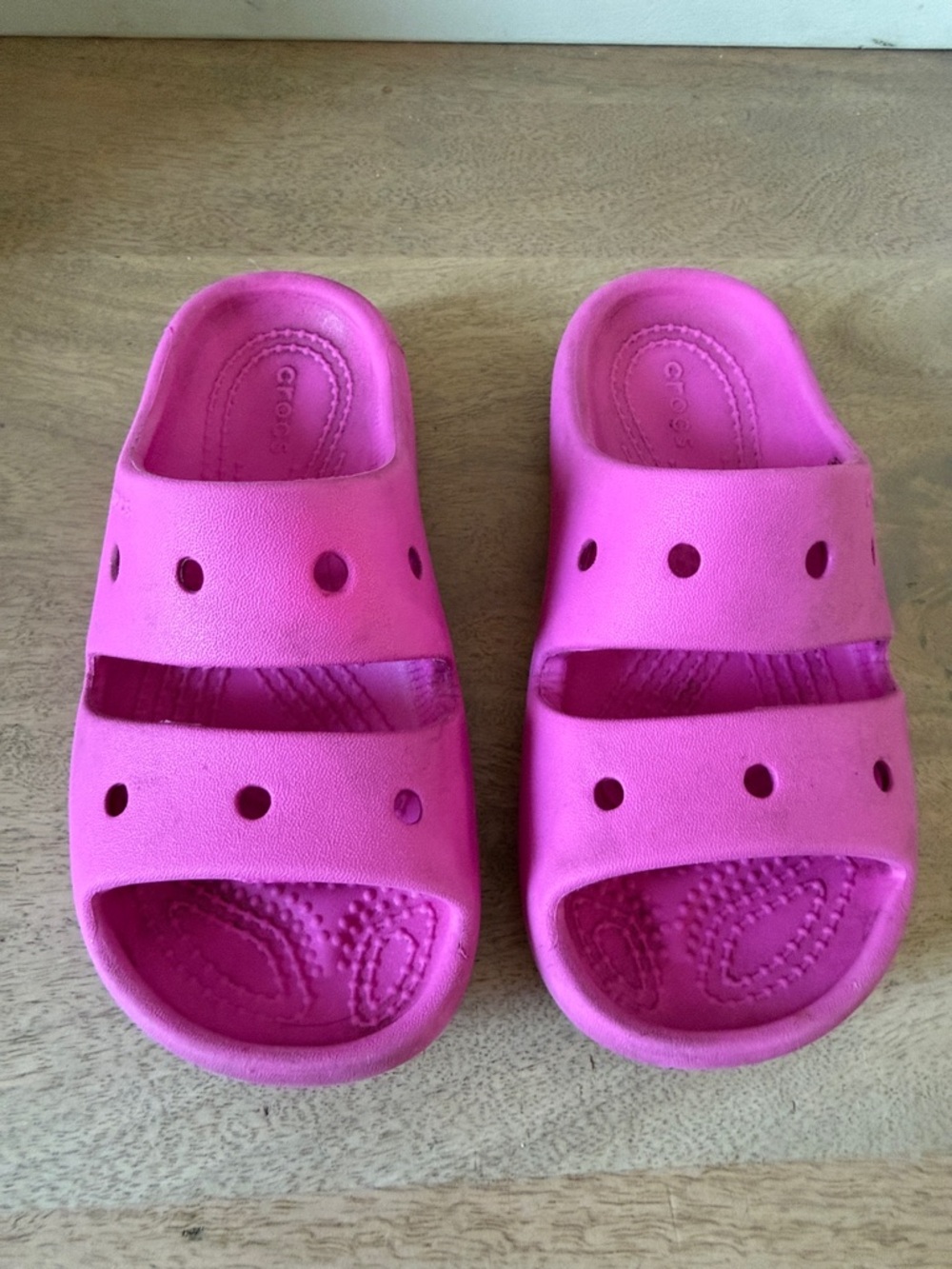 GUC CROCS Kids Bright Pink Slide Sandals Size 12